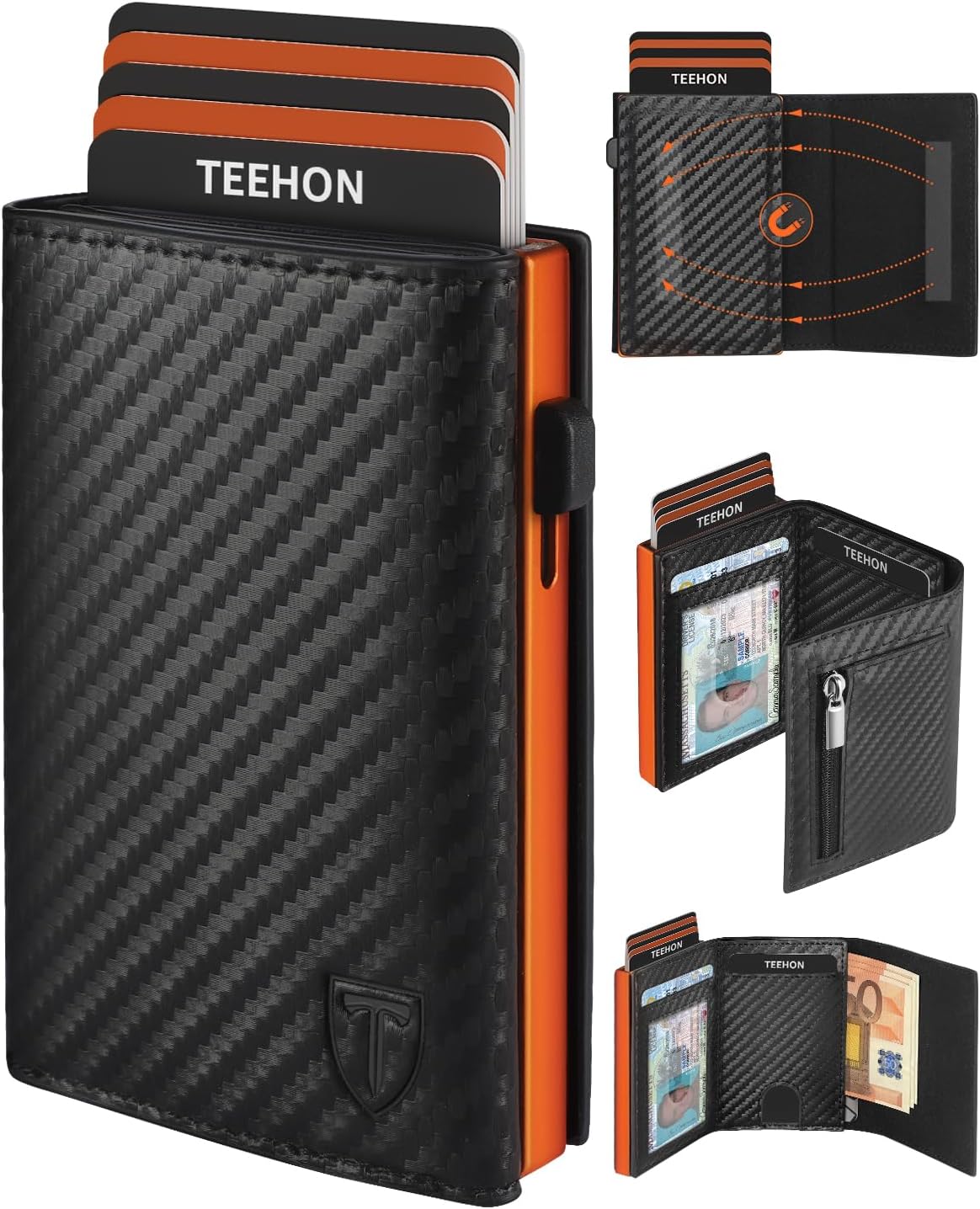 TEEHON Men's Wallet with RFID Protection, Men's Smart Wallet 3.0 with 8 Card Case, Wallet ID Window, Coin Pocket, Card Holder, Slim Wallet Wallets for Men