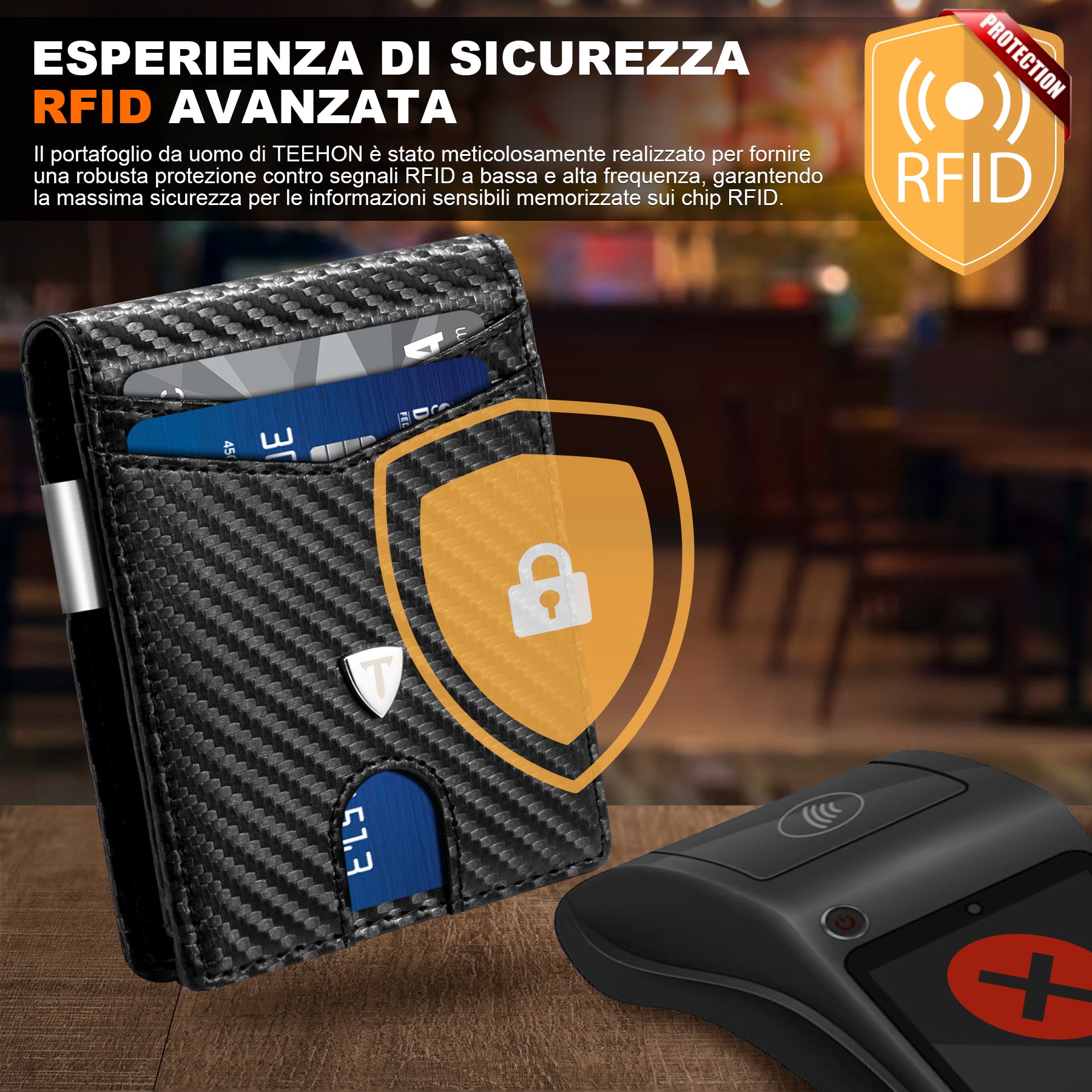 TEEHON Portafoglio Uomo RFID Blocking Portafoglio Uomo Slim Pelle in Fibra di Carbonio con 12 Porta Carte di Credito Uomo, ID Window, Fermasoldi, Bi-Fold Minimalista - Nero (nero)