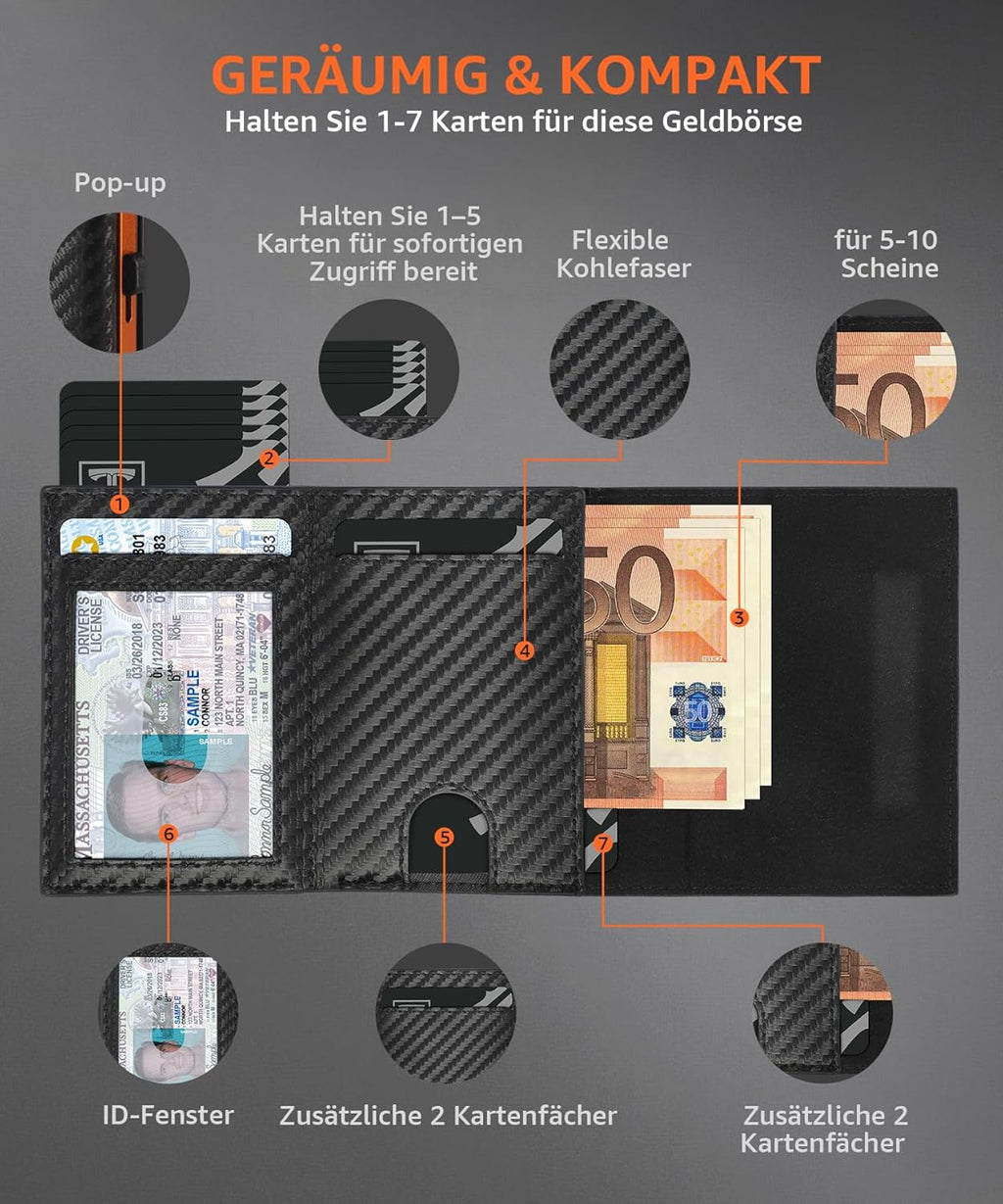 TEEHON Men's Wallet with RFID Protection, Men's Smart Wallet 3.0 with 8 Card Case, Wallet ID Window, Coin Pocket, Card Holder, Slim Wallet Wallets for Men