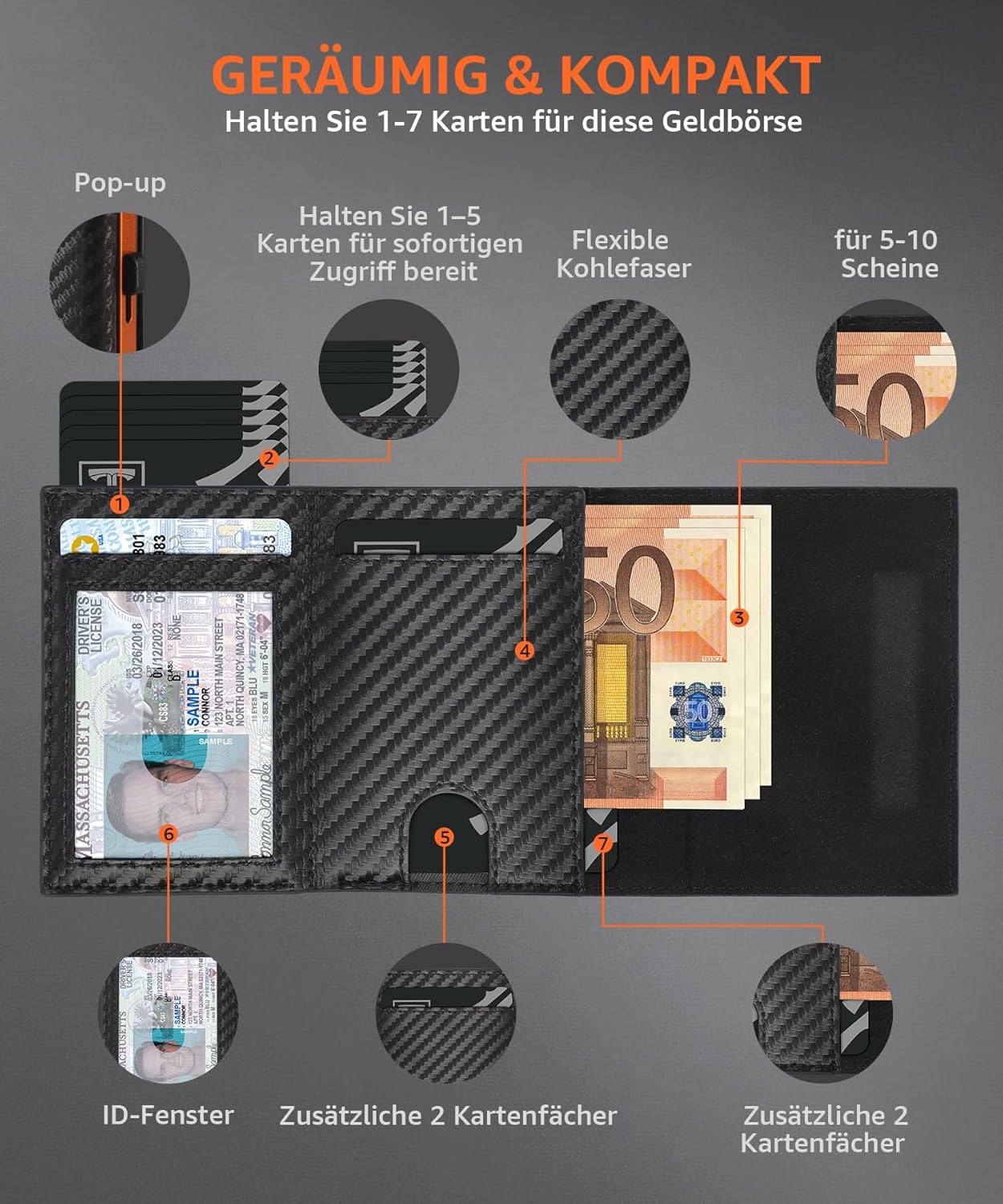 TEEHON Men's Wallet with RFID Protection, Men's Smart Wallet 3.0 with 8 Card Case, Wallet ID Window, Coin Pocket, Card Holder, Slim Wallet Wallets for Men