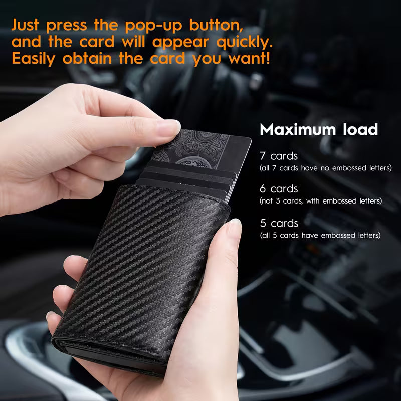 TEEHON Portafoglio Uomo Slim RFID Blocking, Magnetica Fibra di Carbonio Porta Carte di Credito Uomo - ID Window, Tasca Portamonete con Cerniera, Scomparto per Banconota (Classico, Nero Arancione)