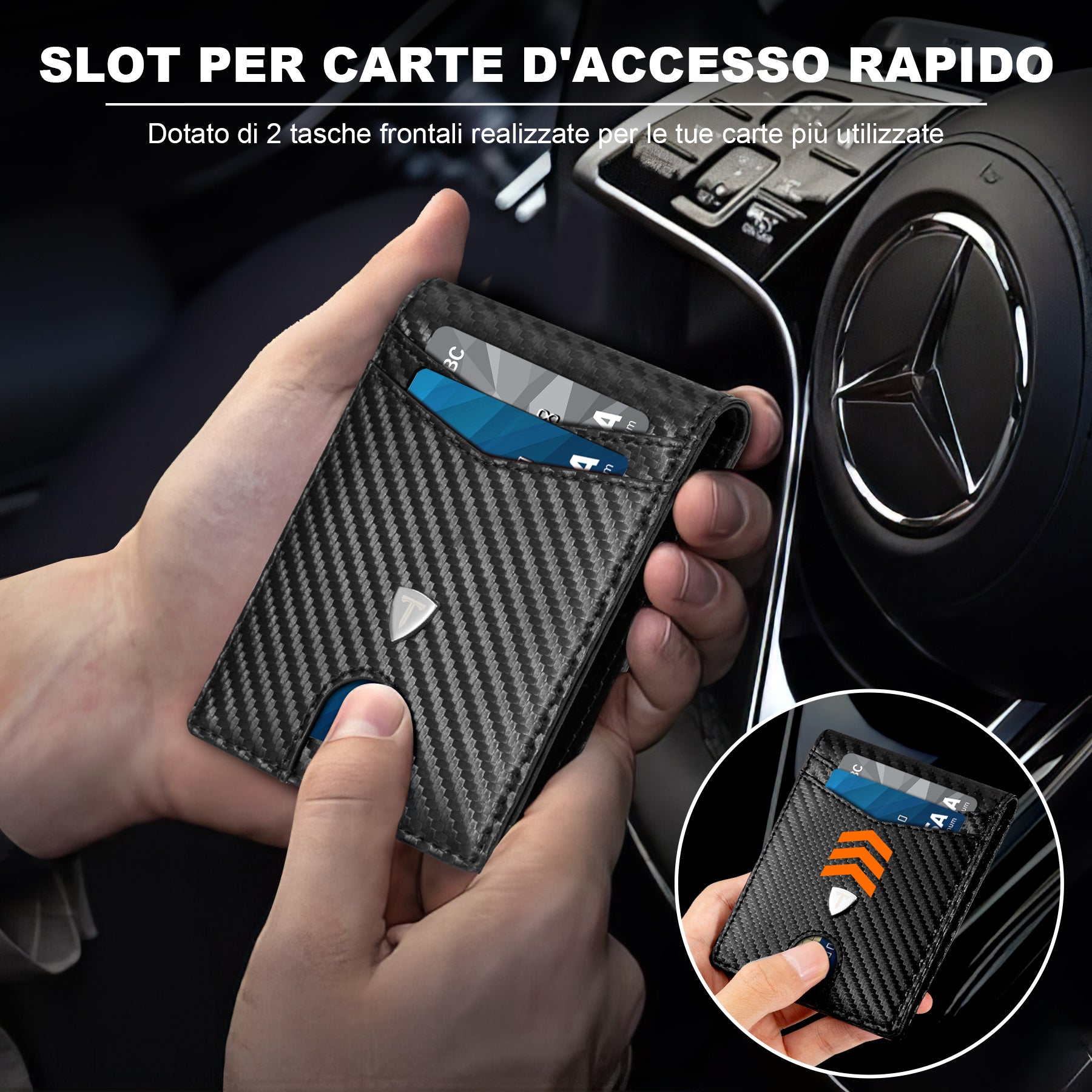 TEEHON Portafoglio Uomo RFID Blocking Portafoglio Uomo Slim Pelle in Fibra di Carbonio con 12 Porta Carte di Credito Uomo, ID Window, Fermasoldi, Bi-Fold Minimalista - Nero (nero)