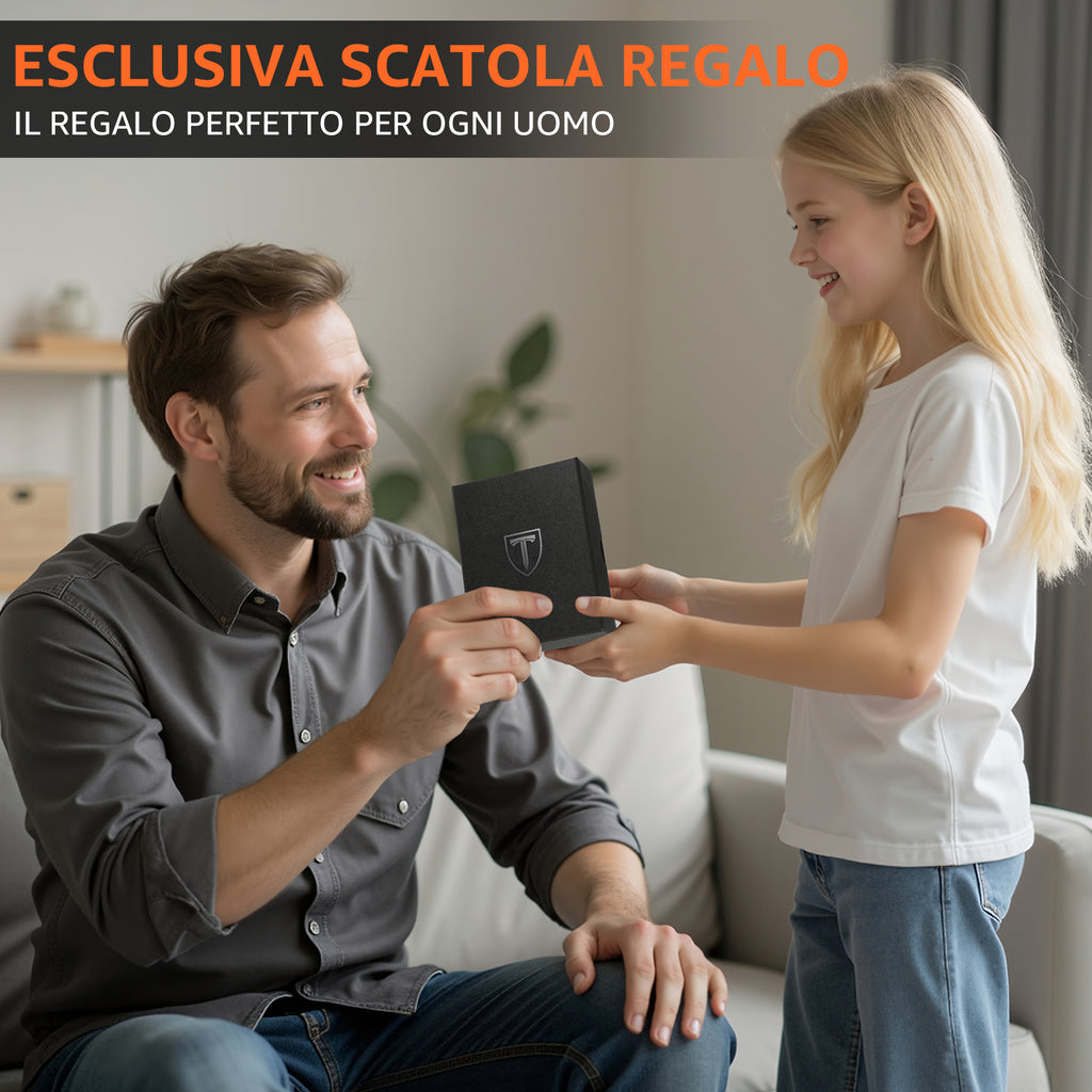 TEEHON Portafoglio Uomo Slim RFID Blocking, Magnetica Fibra di Carbonio Porta Carte di Credito Uomo - ID Window, Tasca Portamonete con Cerniera, Scomparto per Banconota (Nero Arancione)