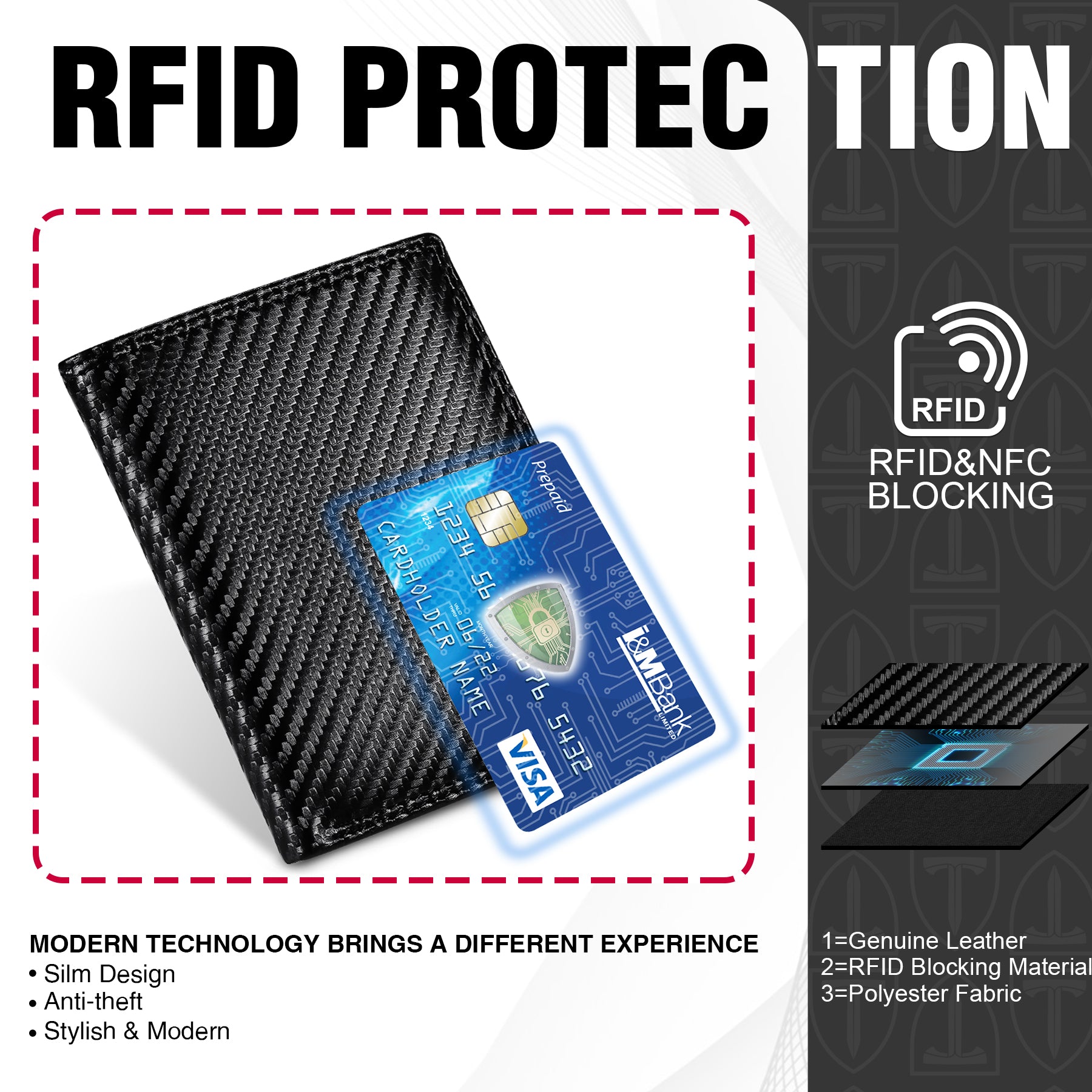 TEEHON Wallets Mens RFID Blocking, Carbon Fiber Leather UK, 12 Credit Card Holders & ID Window & Coin Pocket & 2 Banknote Compartments, Bifold Wallet w/ Gift Box Black & Orange, 12. 5x10. 5x1. 9cm