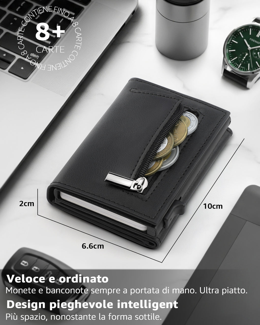 TEEHON Portafoglio Uomo Slim, Portacarte in Pelle con Protezione RFID, Porta Carte di Credito Uomo Piccolo, Porta Tessere con Portamonete e Scomparti Banconote - Confezione Regalo - NERO