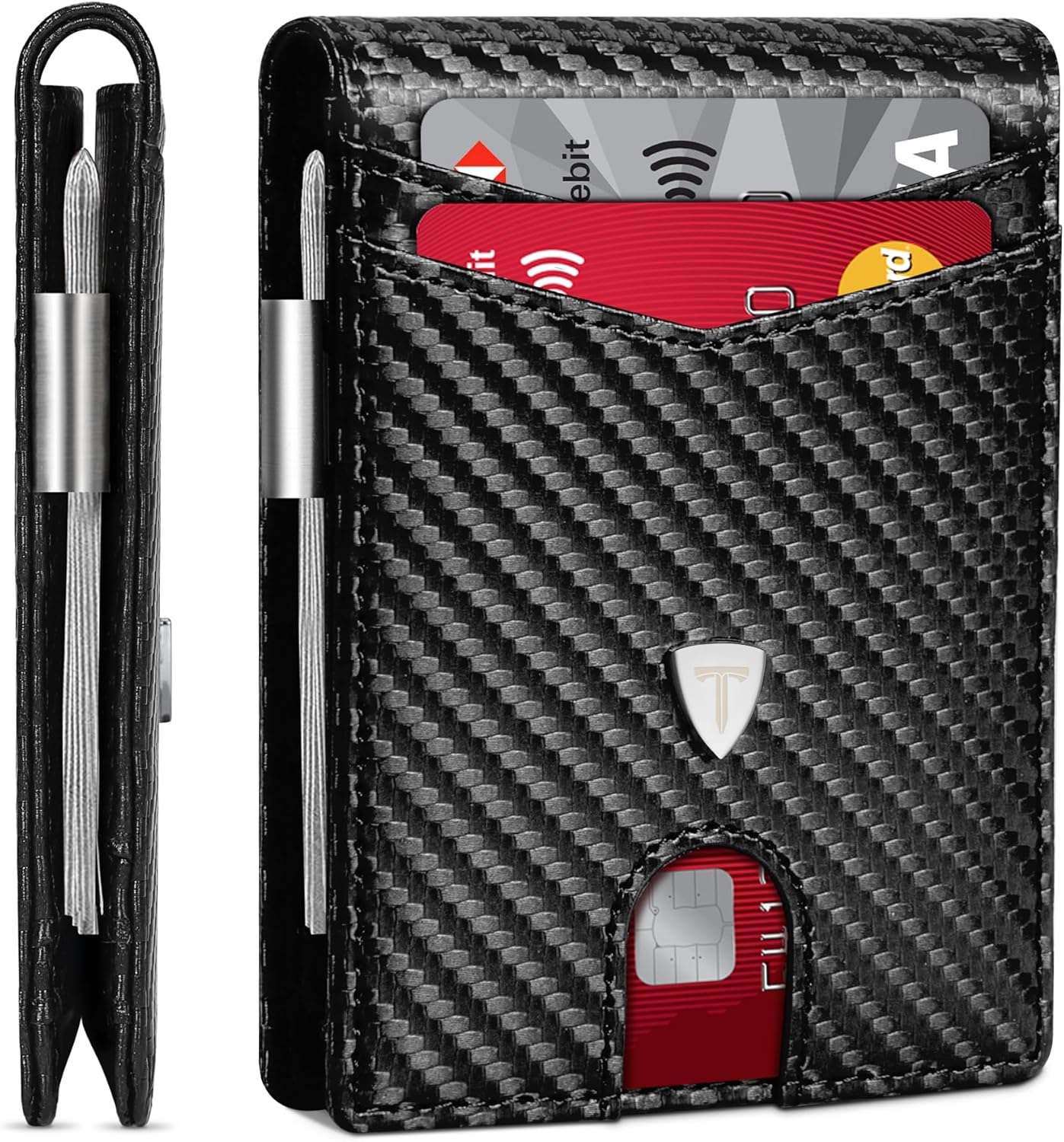 TEEHON Portafoglio Uomo RFID Blocking Portafoglio Uomo Slim Pelle in Fibra di Carbonio con 12 Porta Carte di Credito Uomo, ID Window, Fermasoldi, Bi-Fold Minimalista - Nero (nero)